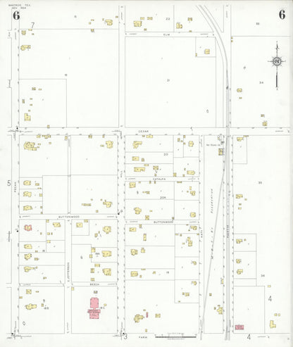 Sanborn Fire Insurance Map from Bastrop, Bastrop County, Texas (1934), Sheet #0006 - Historic Sanborn Fire Insurance Map Print, vintage old map wall art, antique decor, genealogy gift, Texas Texas map
