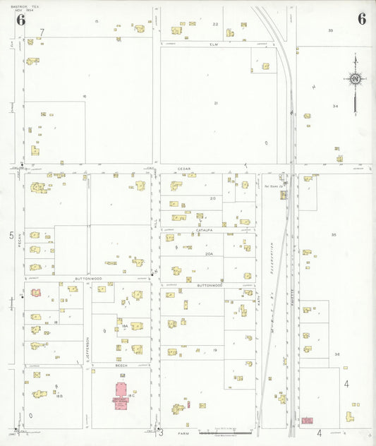 Sanborn Fire Insurance Map from Bastrop, Bastrop County, Texas (1934), Sheet #0006 - Historic Sanborn Fire Insurance Map Print, vintage old map wall art, antique decor, genealogy gift, Texas Texas map