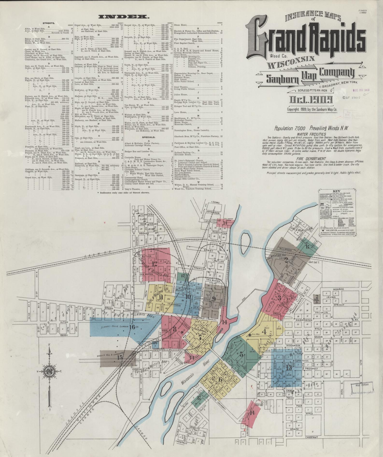 Sanborn Fire Insurance Map from Grand Rapids, Wood County, Wisconsin (1909), Sheet #0001 - Complete Map Set gallery image, historic Sanborn map, vintage wall art, Wisconsin Wisconsin
