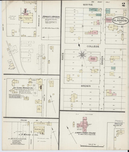Sanborn Fire Insurance Map from Glasgow, Barren County, Kentucky (1886), Sheet #0002 - Complete Map Set gallery image, historic Sanborn map, vintage wall art, Kentucky Kentucky