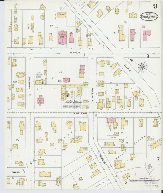 Sanborn Fire Insurance Map from Painesville, Lake County, Ohio (1904), Sheet #0009 - Historic Sanborn Fire Insurance Map Print, vintage old map wall art, antique decor, genealogy gift, Ohio Ohio map