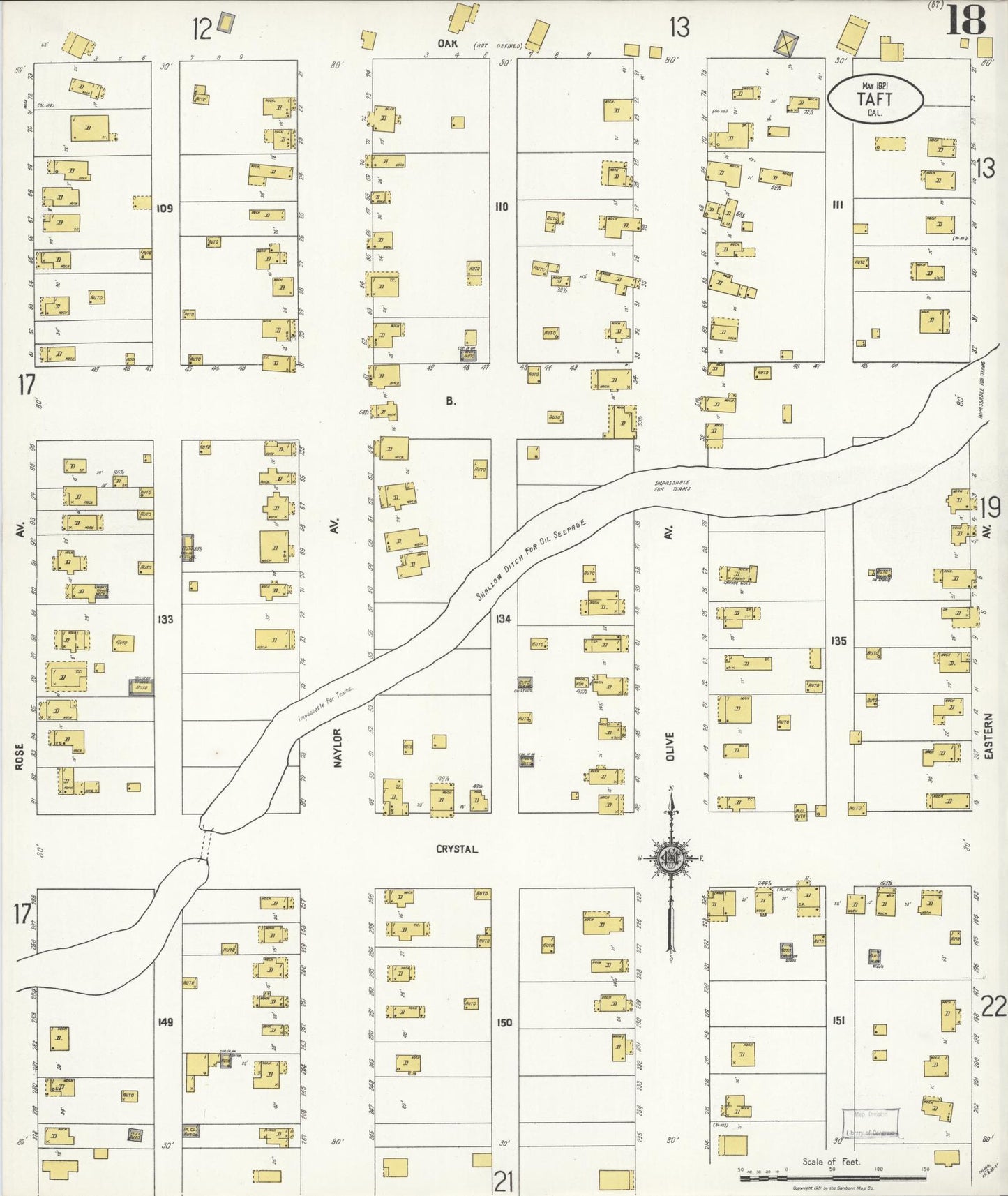 Sanborn Fire Insurance Map from Taft, Kern County, California (1921), Sheet #0018 - Complete Map Set gallery image, historic Sanborn map, vintage wall art, California California