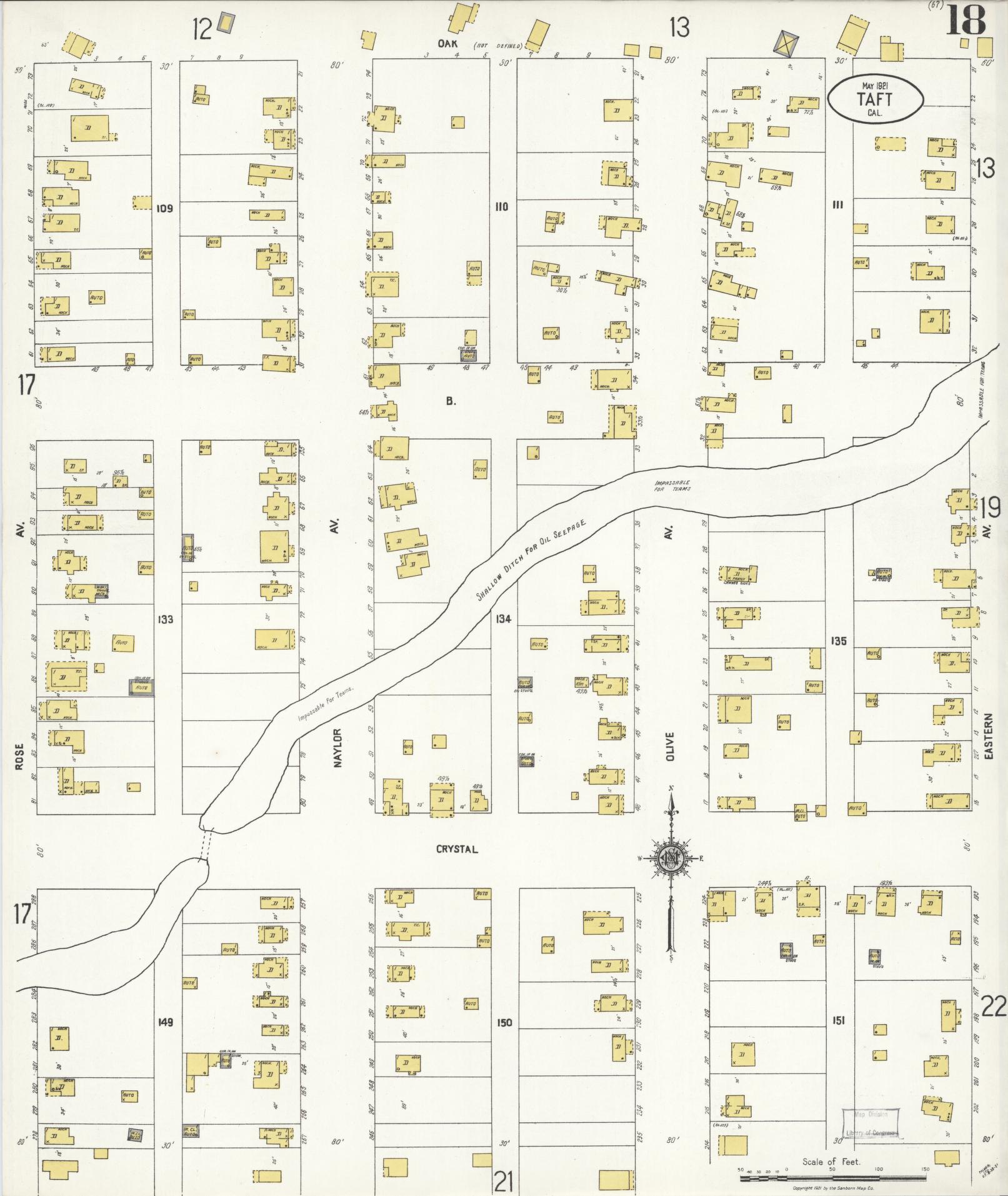Sanborn Fire Insurance Map from Taft, Kern County, California (1921), Sheet #0018 - Complete Map Set gallery image, historic Sanborn map, vintage wall art, California California