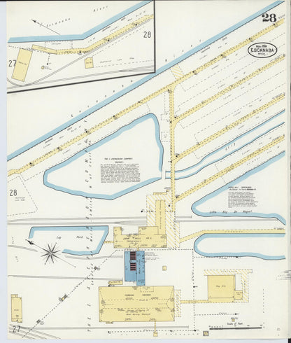 Sanborn Fire Insurance Map from Escanaba, Delta County, Michigan (1906), Sheet #0028 - Historic Sanborn Fire Insurance Map Print, vintage old map wall art, antique decor, genealogy gift, Michigan Michigan map
