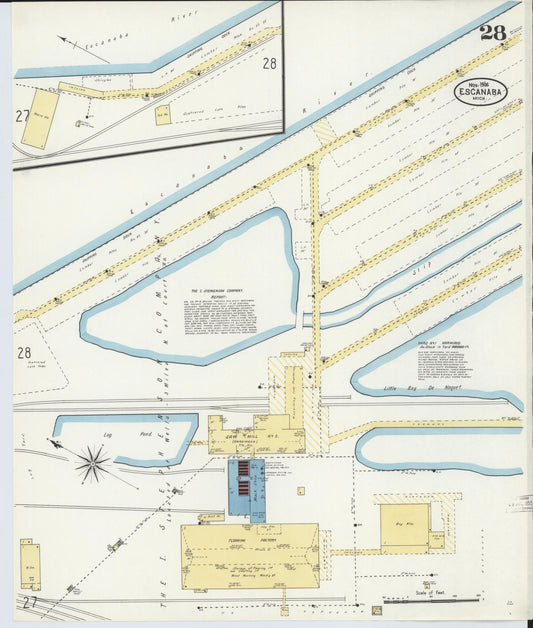 Sanborn Fire Insurance Map from Escanaba, Delta County, Michigan (1906), Sheet #0028 - Historic Sanborn Fire Insurance Map Print, vintage old map wall art, antique decor, genealogy gift, Michigan Michigan map