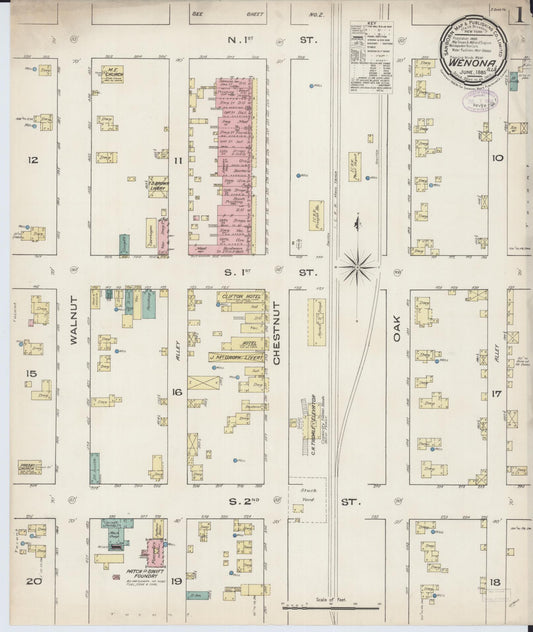 Sanborn Fire Insurance Map from Wenona, Marshall County, Illinois (1885), Sheet #0001 - Complete Map Set gallery image, historic Sanborn map, vintage wall art, Illinois Illinois