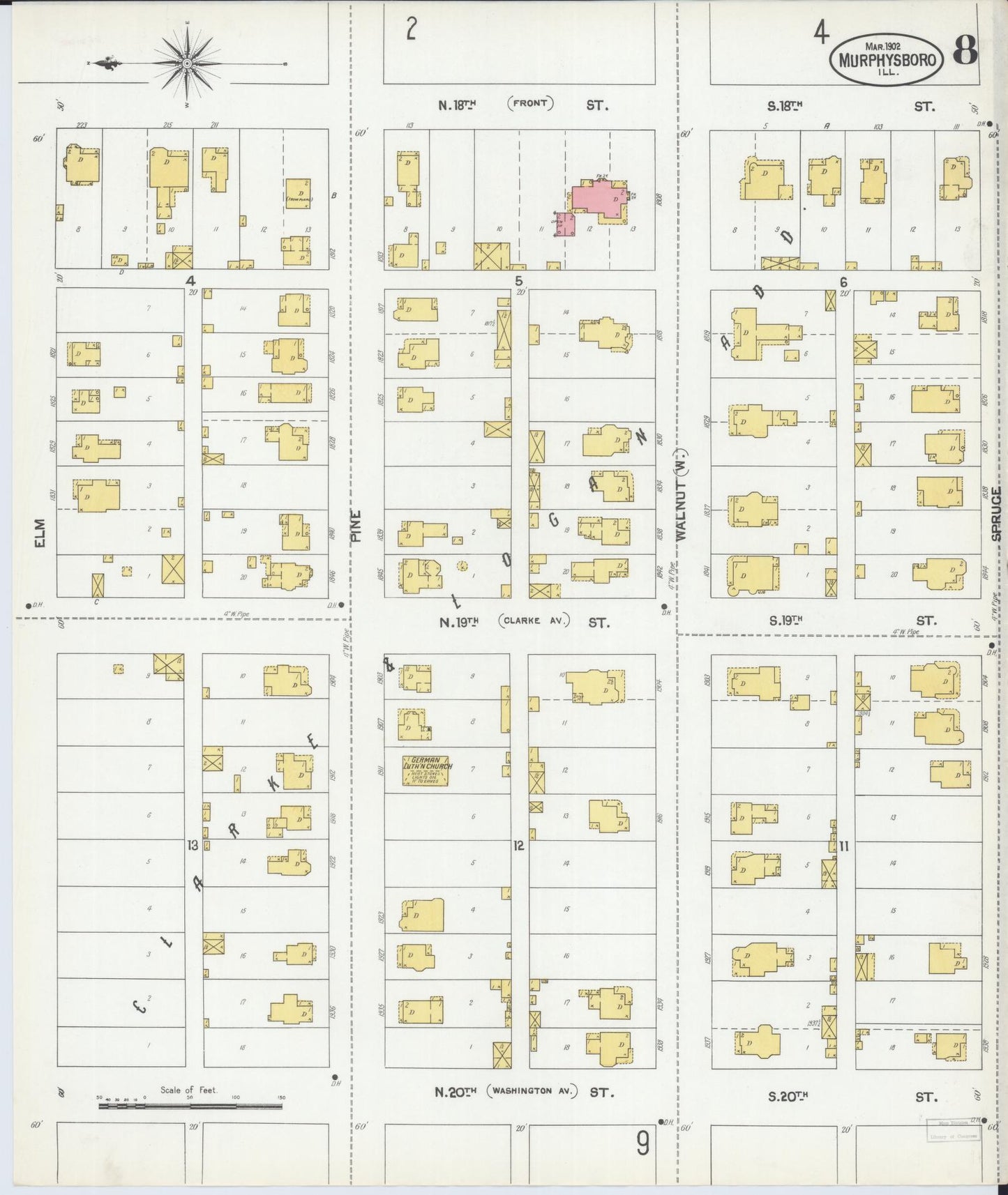 Sanborn Fire Insurance Map from Murphysboro, Jackson County, Illinois (1902), Sheet #0008 - Complete Map Set gallery image, historic Sanborn map, vintage wall art, Illinois Illinois