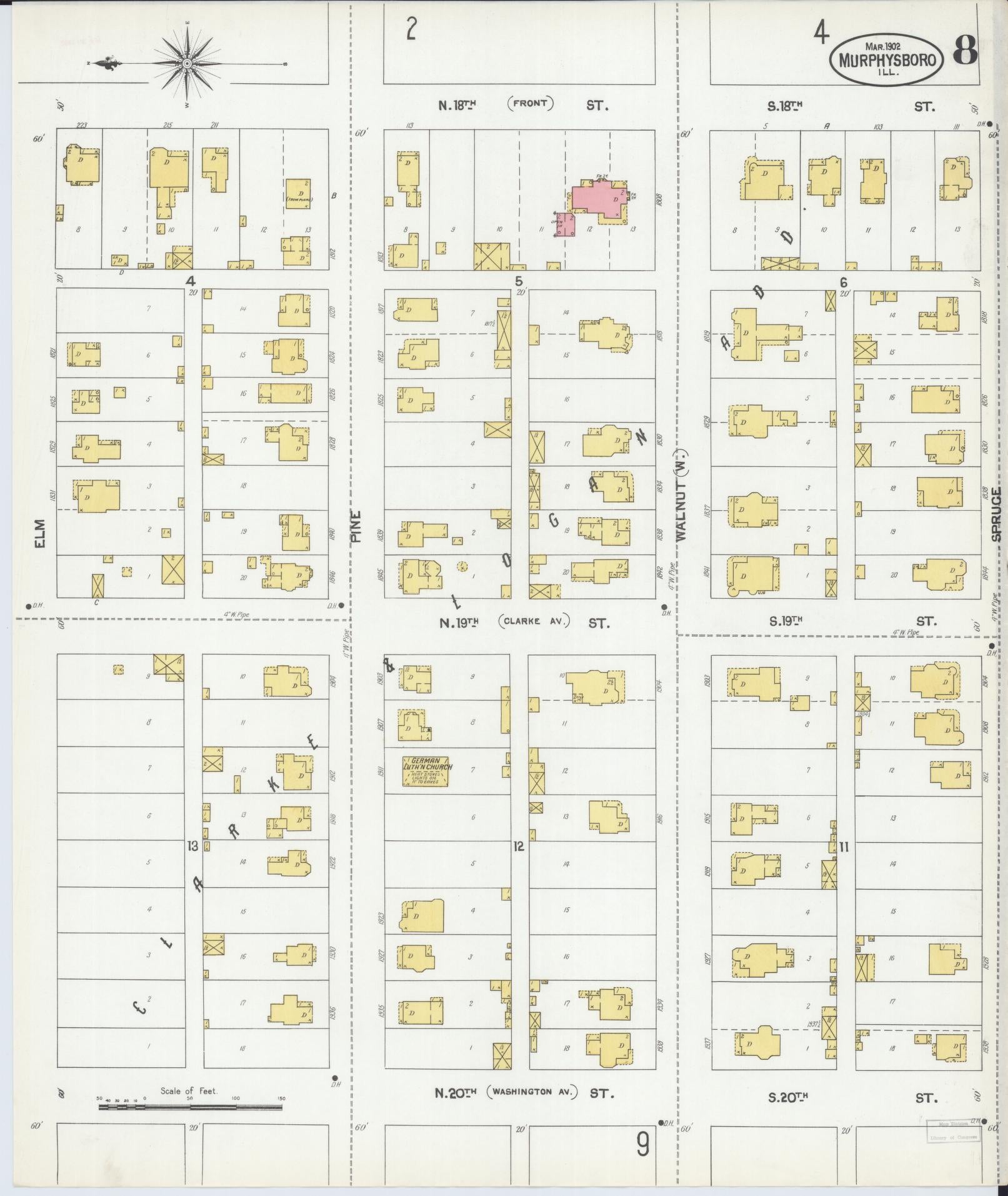 Sanborn Fire Insurance Map from Murphysboro, Jackson County, Illinois (1902), Sheet #0008 - Complete Map Set gallery image, historic Sanborn map, vintage wall art, Illinois Illinois
