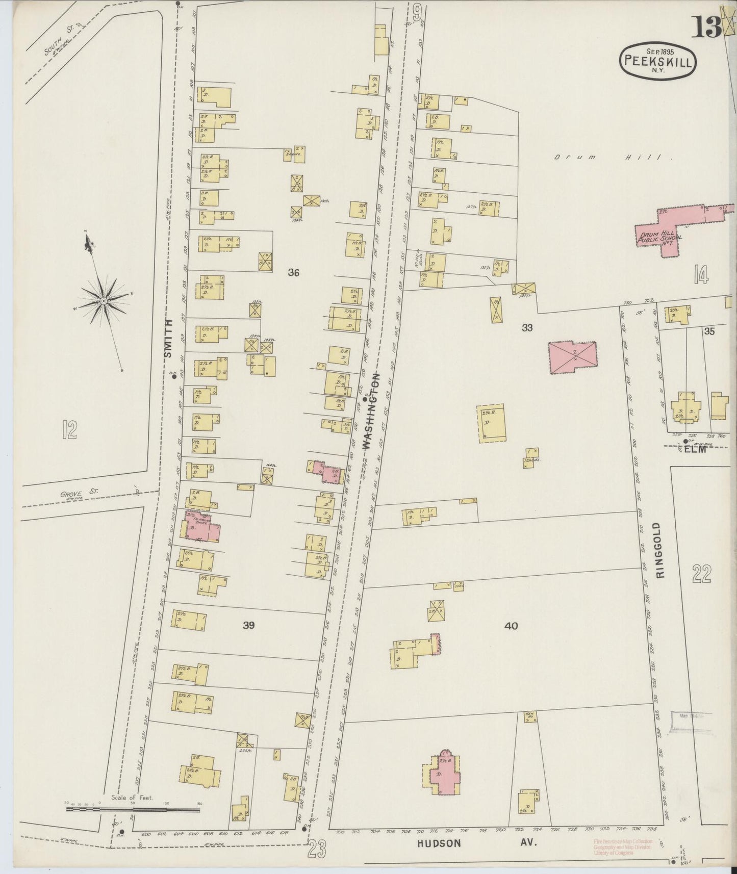 Sanborn Fire Insurance Map from Peekskill, Westchester County, New York (1895), Sheet #0013 - Complete Map Set gallery image, historic Sanborn map, vintage wall art, New York New York