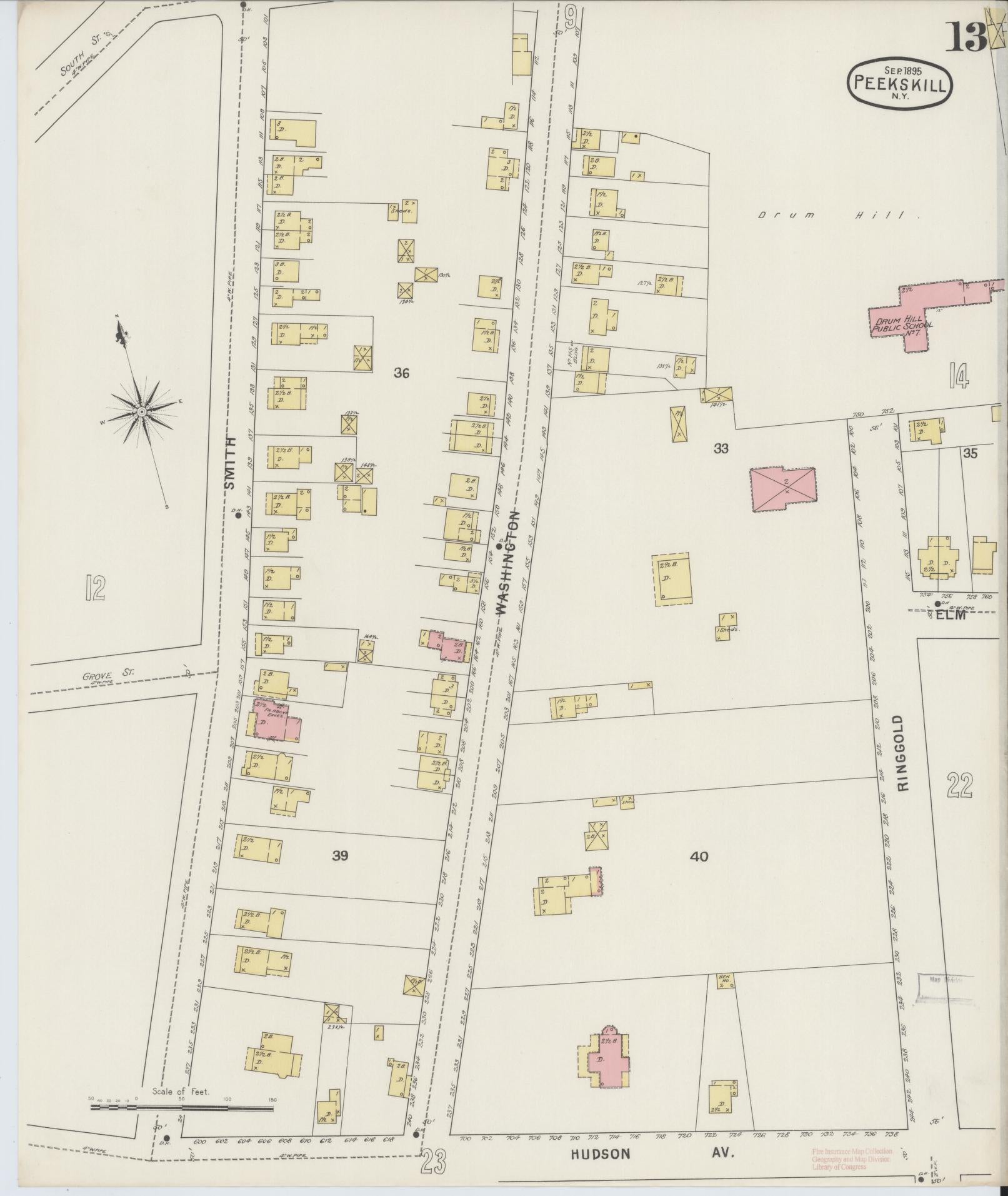 Sanborn Fire Insurance Map from Peekskill, Westchester County, New York (1895), Sheet #0013 - Complete Map Set gallery image, historic Sanborn map, vintage wall art, New York New York
