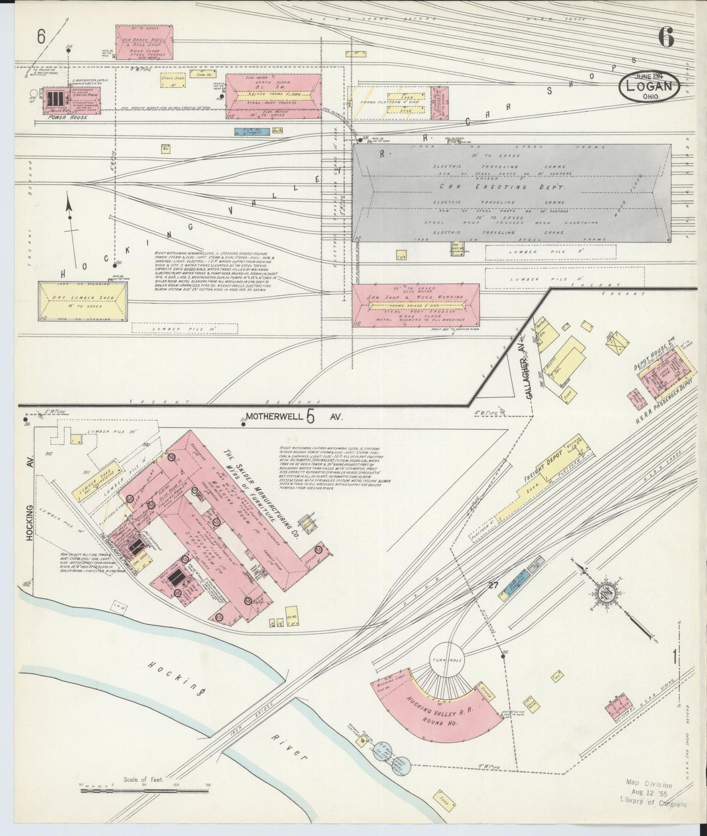Sanborn Fire Insurance Map from Logan, Hocking County, Ohio (1914), Sheet #0006 - Historic Sanborn Fire Insurance Map Print, vintage old map wall art, antique decor, genealogy gift, Ohio Ohio map
