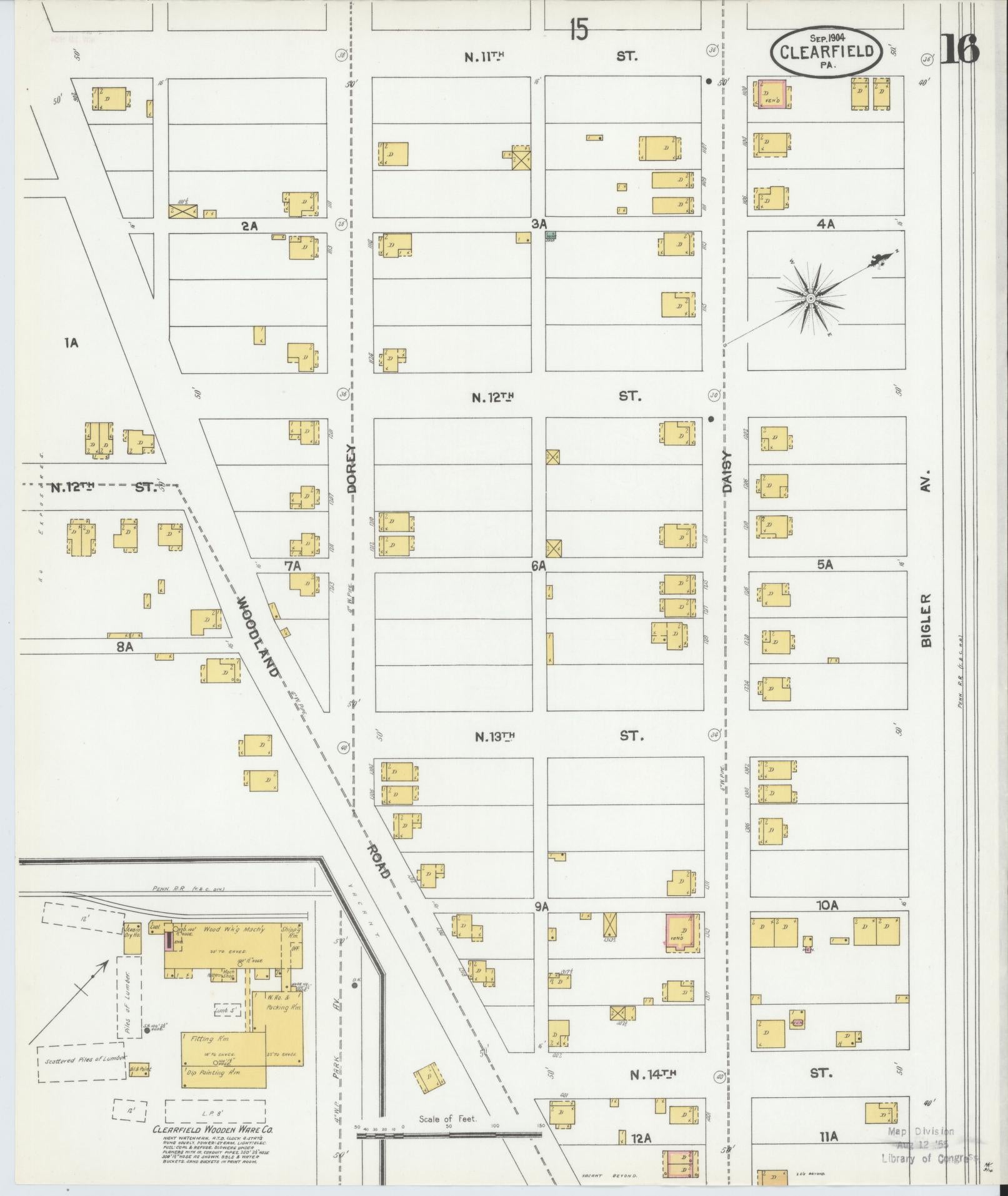 Sanborn Fire Insurance Map from Clearfield, Clearfield County, Pennsylvania (1904), Sheet #0016 - Historic Sanborn Fire Insurance Map Print, vintage old map wall art, antique decor, genealogy gift, Pennsylvania Pennsylvania map