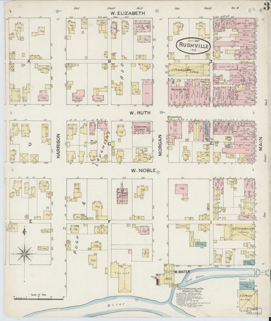 Sanborn Fire Insurance Map from Rushville, Rush County, Indiana (1887), Sheet #0003 - Historic Sanborn Fire Insurance Map Print, vintage old map wall art, antique decor, genealogy gift, Indiana Indiana map
