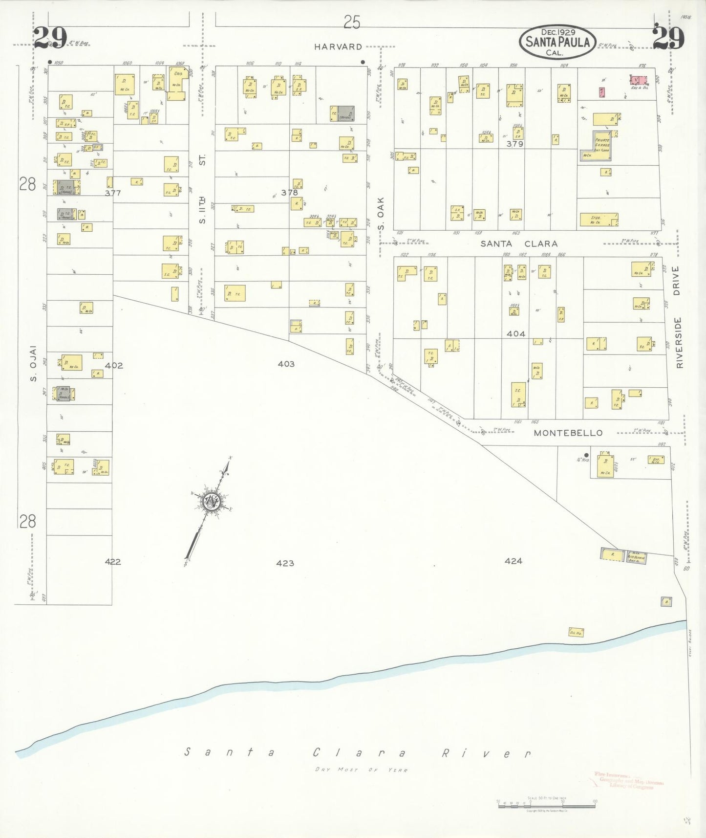 Sanborn Fire Insurance Map from Santa Paula, Ventura County, California (1929), Sheet #0029 - Complete Map Set gallery image, historic Sanborn map, vintage wall art, California California
