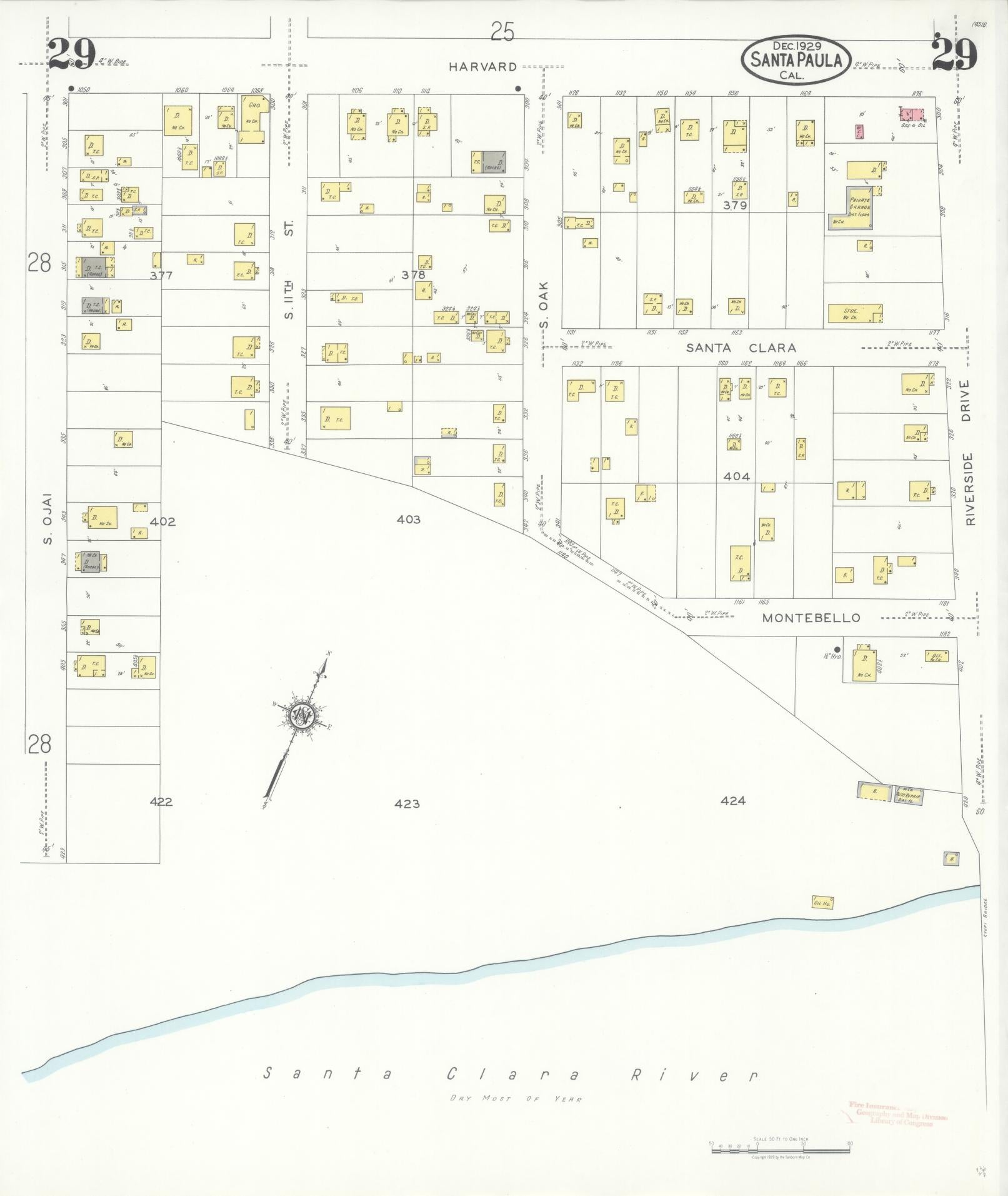 Sanborn Fire Insurance Map from Santa Paula, Ventura County, California (1929), Sheet #0029 - Complete Map Set gallery image, historic Sanborn map, vintage wall art, California California