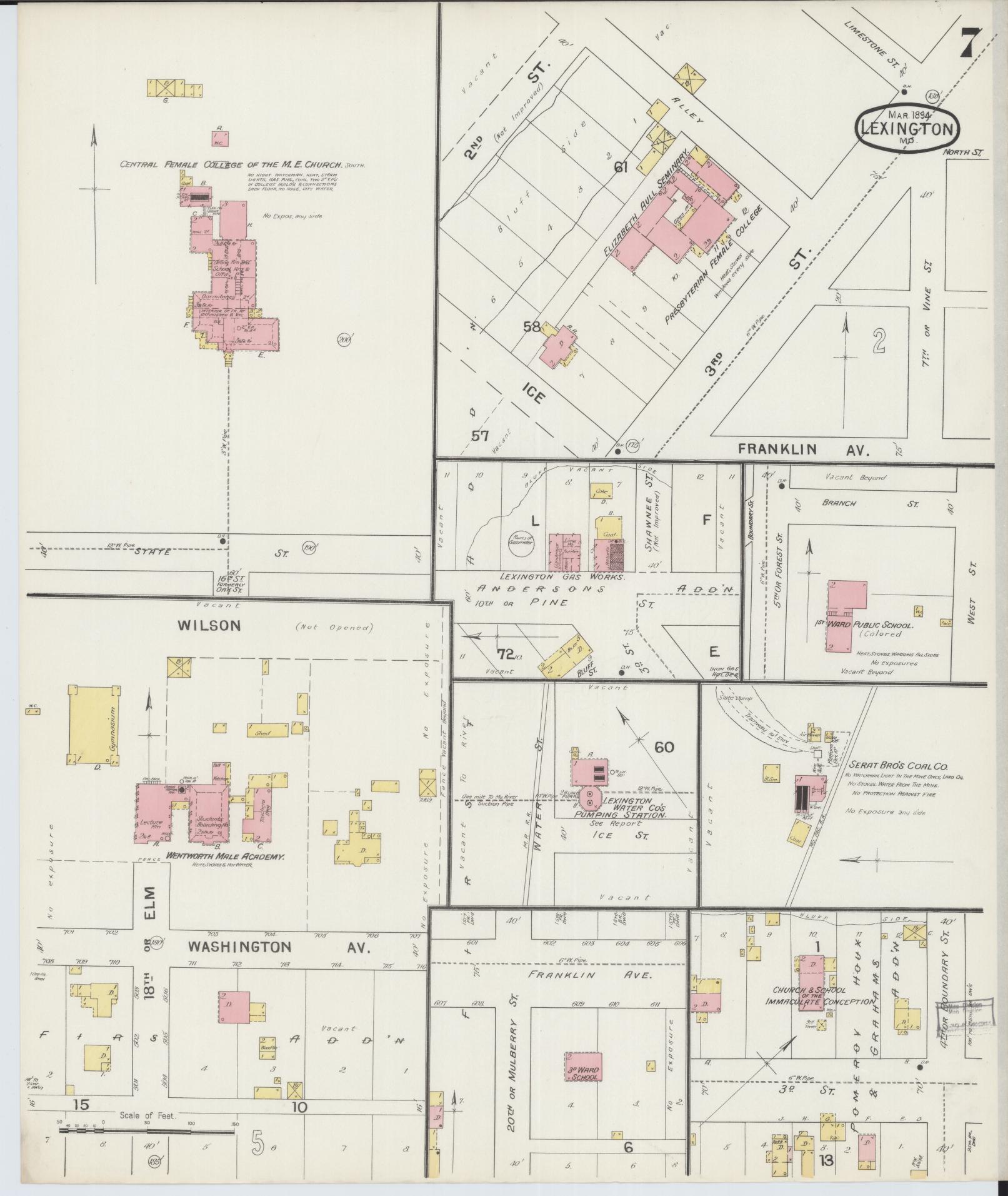 Sanborn Fire Insurance Map from Lexington, Lafayette County, Missouri (1894), Sheet #0007 - Complete Map Set gallery image, historic Sanborn map, vintage wall art, Missouri Missouri