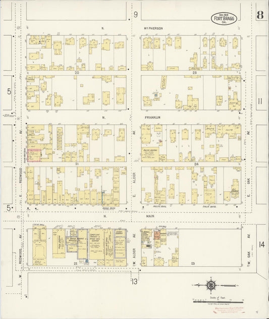 Sanborn Fire Insurance Map from Fort Bragg, Mendocino County, California (1919), Sheet #0008 - Historic Sanborn Fire Insurance Map Print, vintage old map wall art, antique decor, genealogy gift, California California map