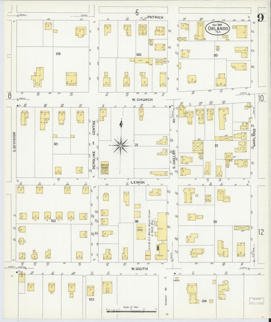 Sanborn Fire Insurance Map from Orlando, Orange County, Florida (1908), Sheet #0009 - Historic Sanborn Fire Insurance Map Print, vintage old map wall art, antique decor, genealogy gift, Florida Florida map