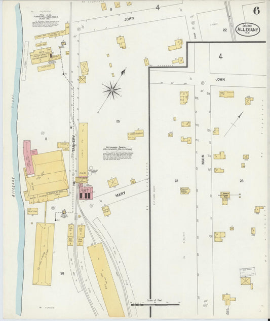 Sanborn Fire Insurance Map from Allegany, Cattaraugus County, New York (1901), Sheet #0006 - Historic Sanborn Fire Insurance Map Print, vintage old map wall art, antique decor, genealogy gift, New York New York map