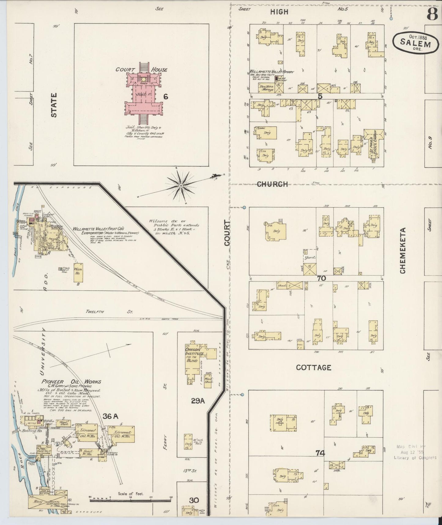 Sanborn Fire Insurance Map from Salem, Marion County, Oregon (1888), Sheet #0008 - Complete Map Set gallery image, historic Sanborn map, vintage wall art, Oregon Oregon