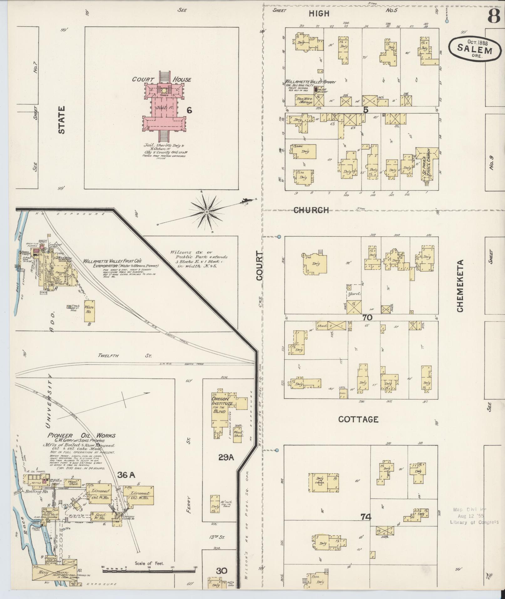 Sanborn Fire Insurance Map from Salem, Marion County, Oregon (1888), Sheet #0008 - Complete Map Set gallery image, historic Sanborn map, vintage wall art, Oregon Oregon