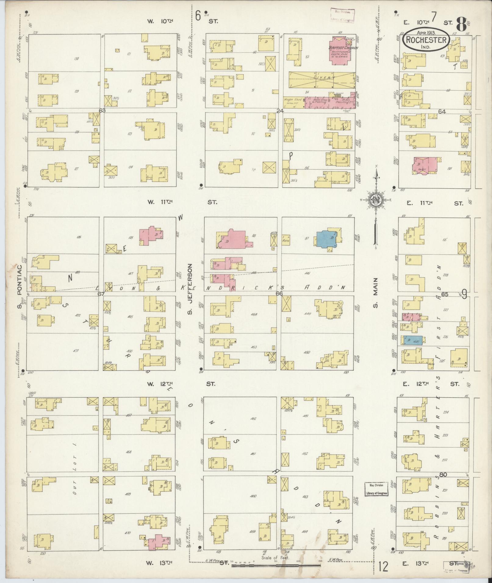Sanborn Fire Insurance Map from Rochester, Fulton County, Indiana (1913), Sheet #0008 - Complete Map Set gallery image, historic Sanborn map, vintage wall art, Indiana Indiana