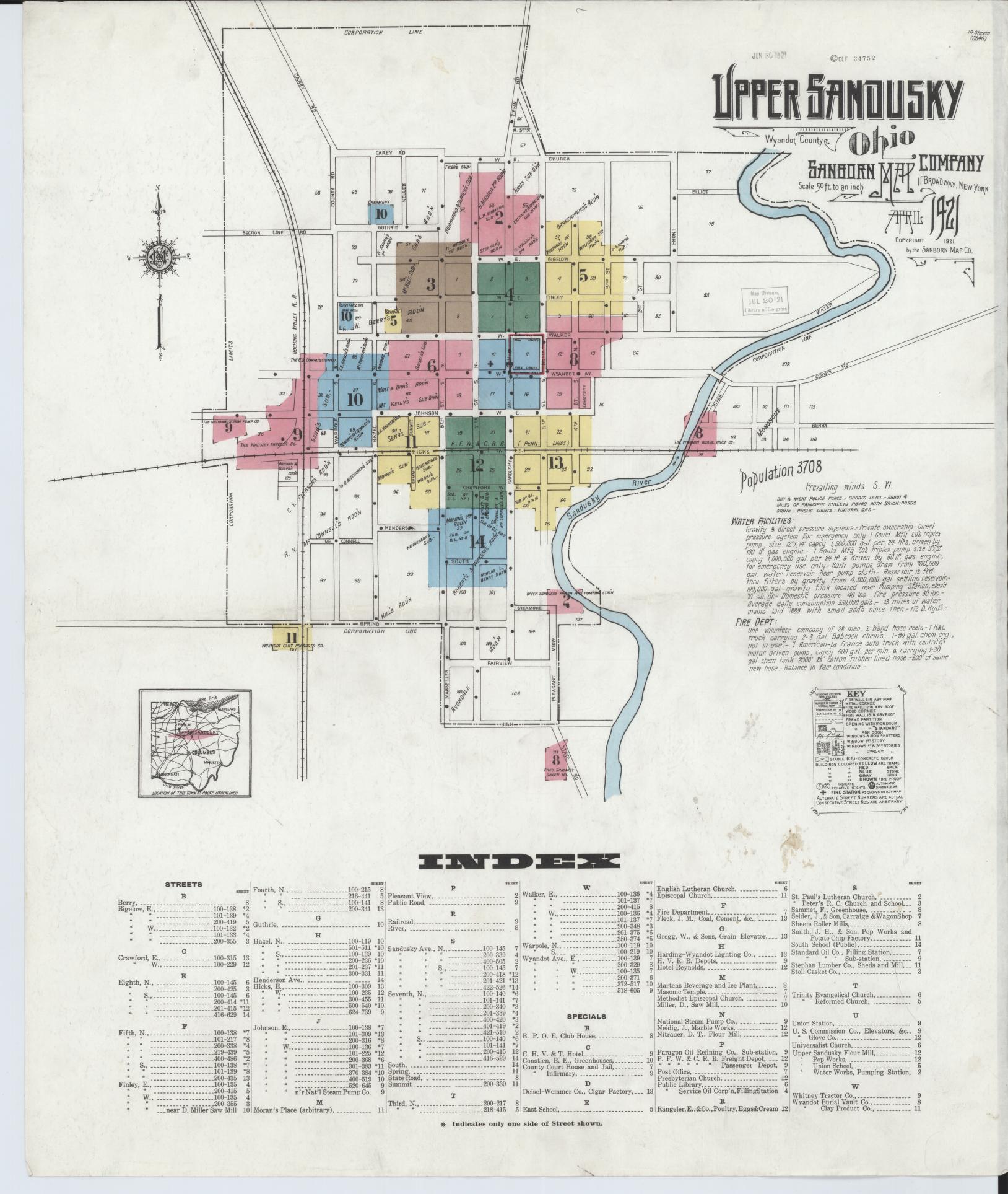 Sanborn Fire Insurance Map from Upper Sandusky, Wyandot County, Ohio (1921), Sheet #0001 - Complete Map Set gallery image, historic Sanborn map, vintage wall art, Ohio Ohio
