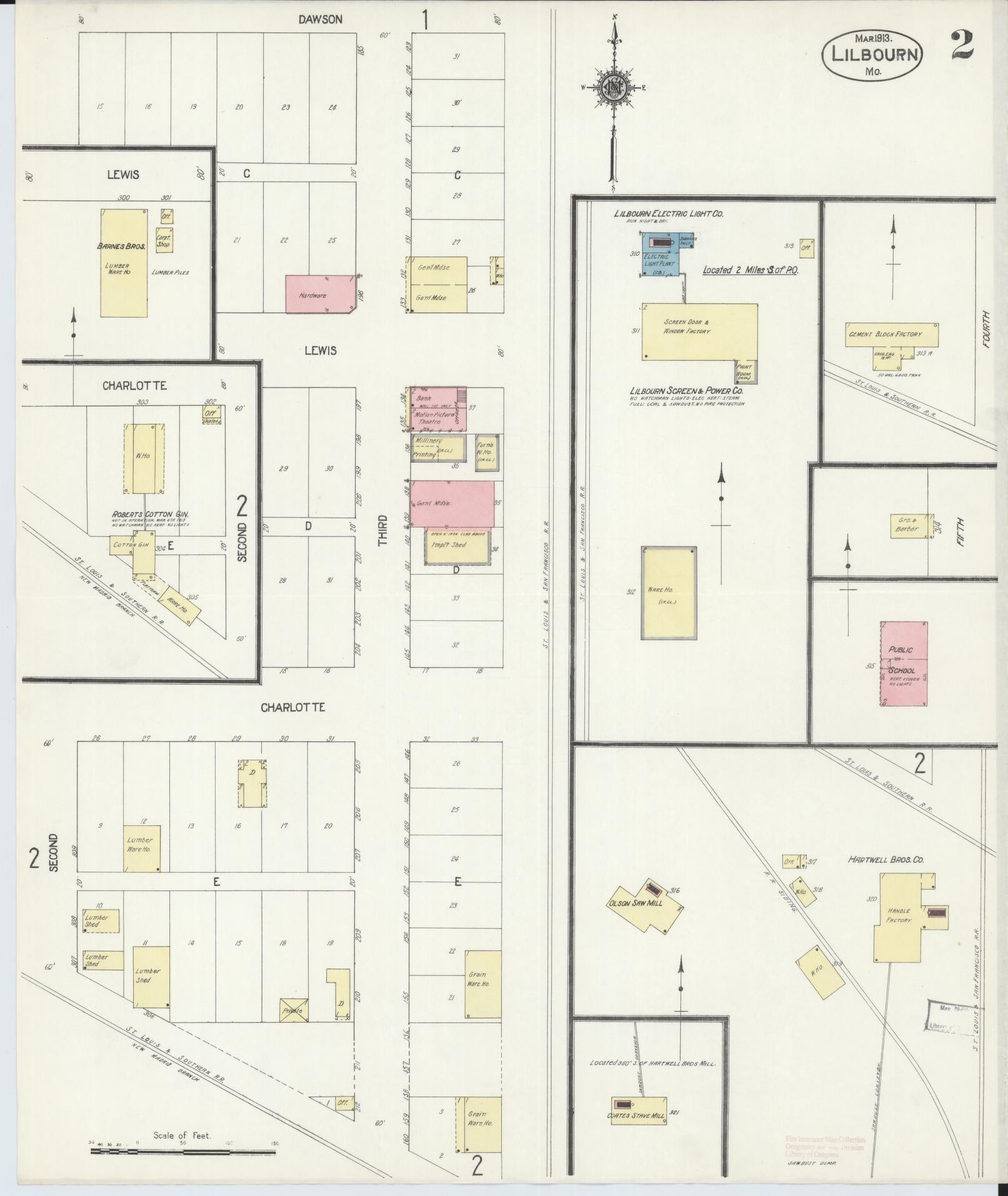 Sanborn Fire Insurance Map from Lilbourn, New Madrid County, Missouri (1913), Sheet #0002 - Historic Sanborn Fire Insurance Map Print, vintage old map wall art, antique decor, genealogy gift, Missouri Missouri map