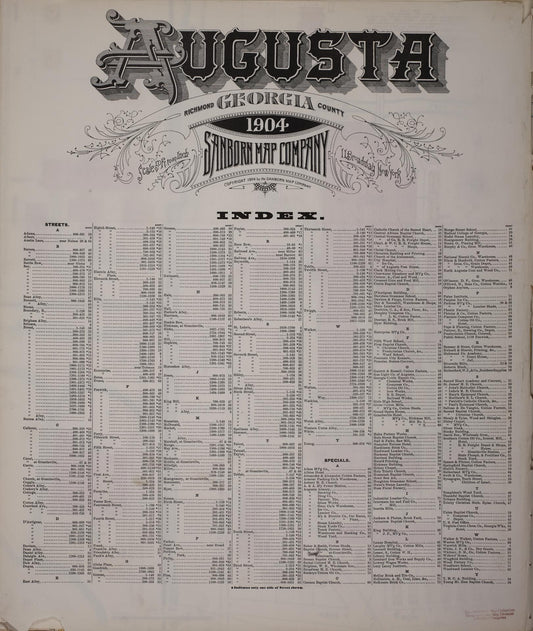 Sanborn Fire Insurance Map from Augusta, Richmond County, Georgia (1904), Sheet #0001 - Historic Sanborn Fire Insurance Map Print, vintage old map wall art, antique decor, genealogy gift, Georgia Georgia map