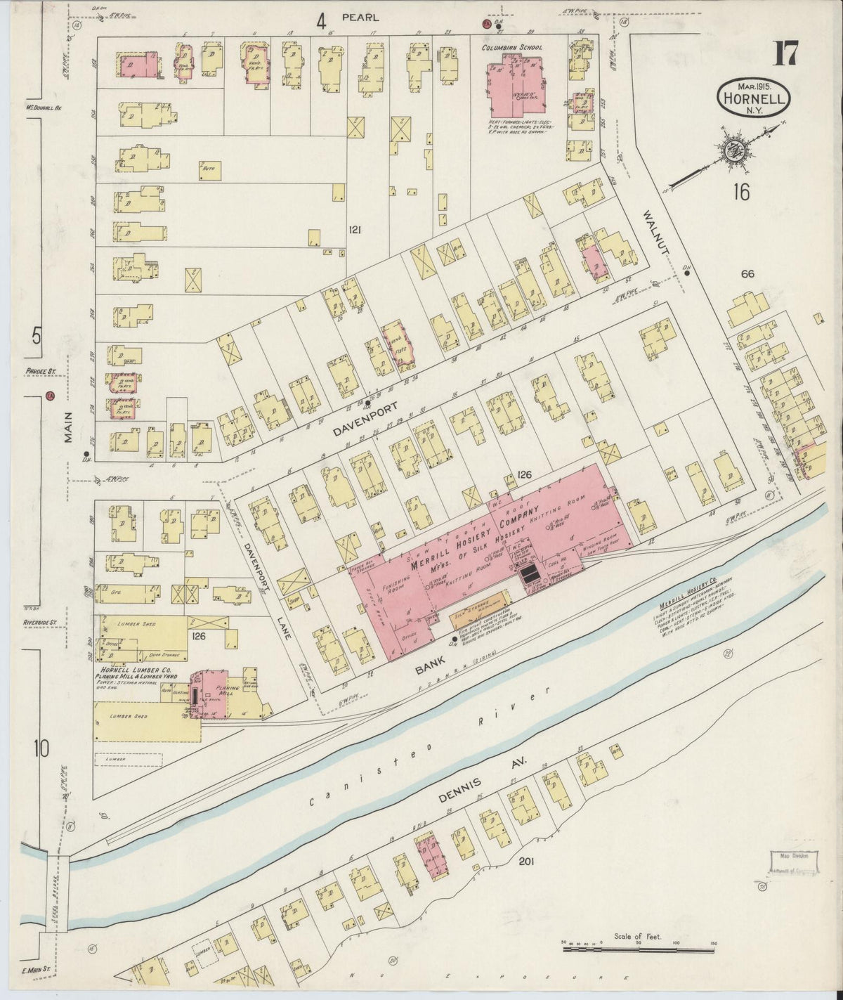 Sanborn Fire Insurance Map from Hornell, Steuben County, New York (1915), Sheet #0017 - Historic Sanborn Fire Insurance Map Print, vintage old map wall art, antique decor, genealogy gift, New York New York map
