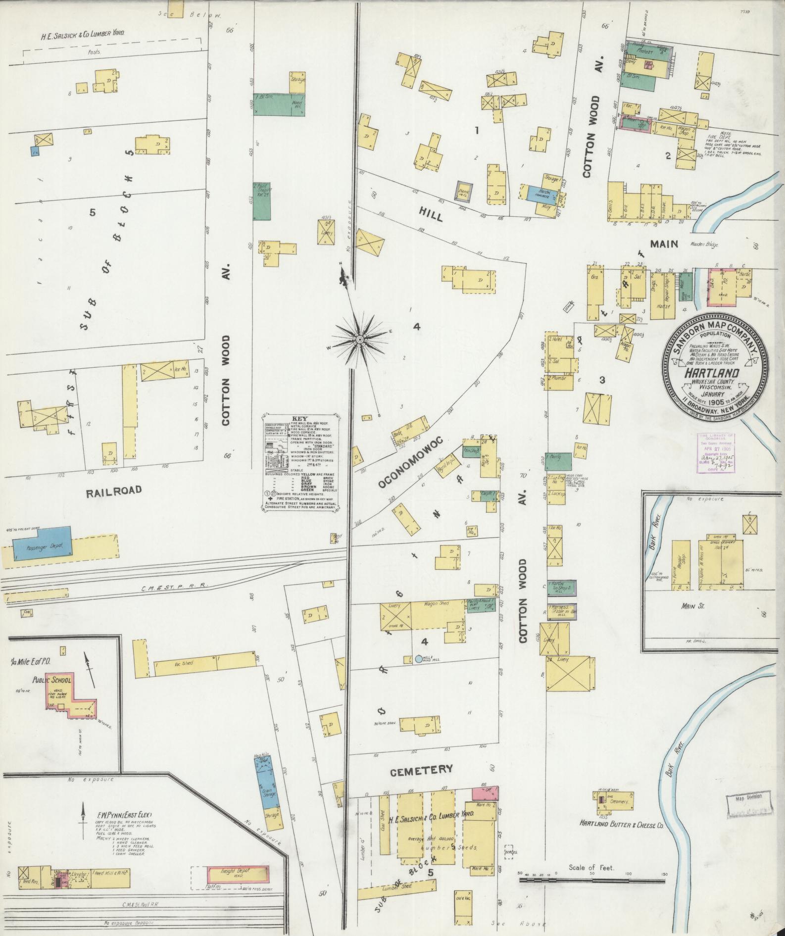 Sanborn Fire Insurance Map from Hartland, Waukesha County, Wisconsin (1905), Sheet #0001 - Historic Sanborn Fire Insurance Map Print, vintage old map wall art, antique decor, genealogy gift, Wisconsin Wisconsin map