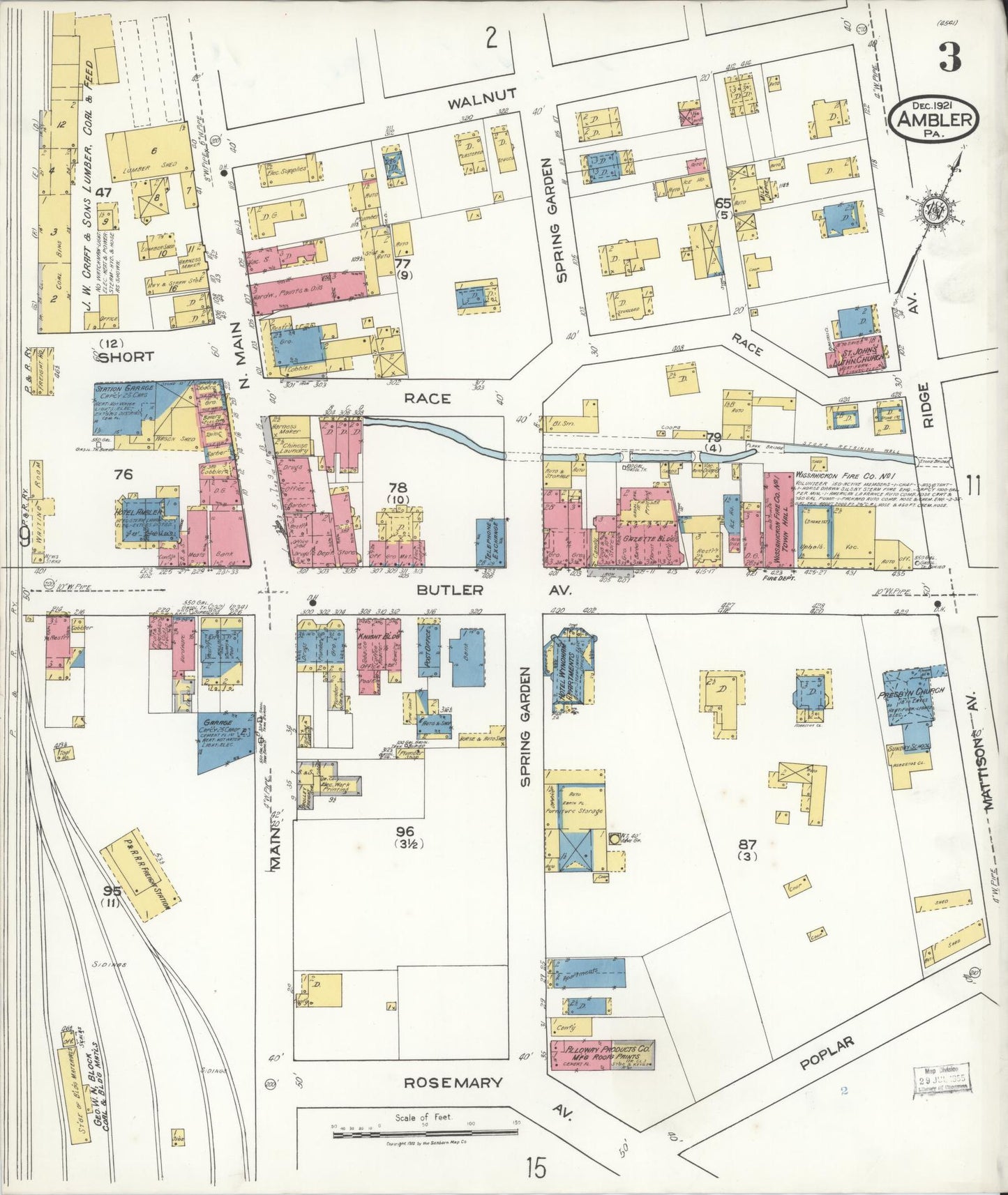Sanborn Fire Insurance Map from Ambler, Montgomery County, Pennsylvania (1921), Sheet #0003 - Historic Sanborn Fire Insurance Map Print, vintage old map wall art, antique decor, genealogy gift, Pennsylvania Pennsylvania map