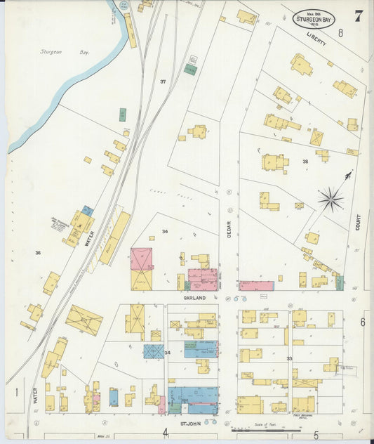Sanborn Fire Insurance Map from Sturgeon Bay, Door County, Wisconsin (1904), Sheet #0007 - Historic Sanborn Fire Insurance Map Print, vintage old map wall art, antique decor, genealogy gift, Wisconsin Wisconsin map