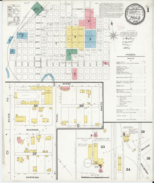 Sanborn Fire Insurance Map from Paola, Miami County, Kansas (1897), Sheet #0001 - Historic Sanborn Fire Insurance Map Print, vintage old map wall art, antique decor, genealogy gift, Kansas Kansas map