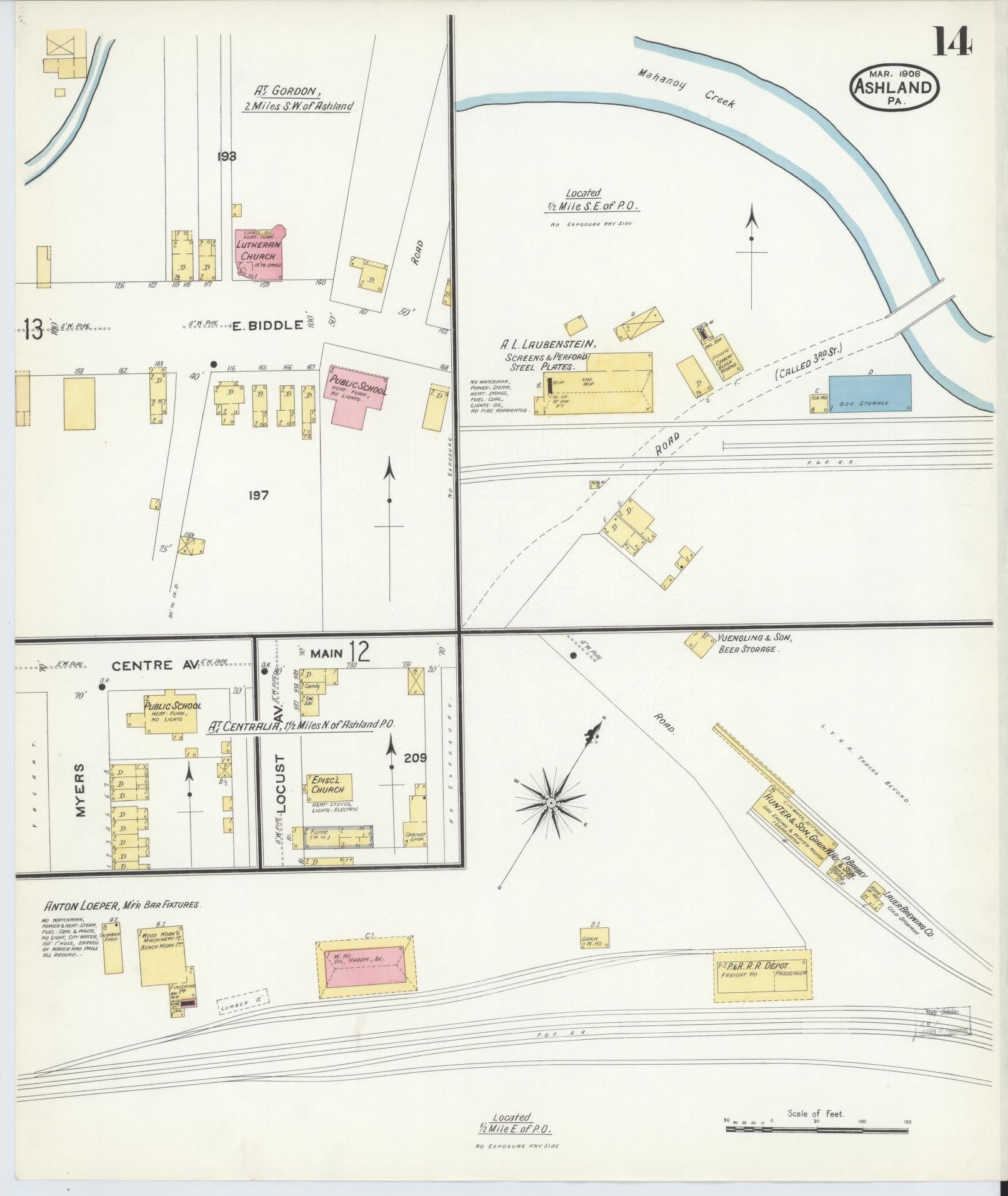 Sanborn Fire Insurance Map from Ashland, Schuylkill County, Pennsylvania (1908), Sheet #0014 - Historic Sanborn Fire Insurance Map Print, vintage old map wall art, antique decor, genealogy gift, Pennsylvania Pennsylvania map