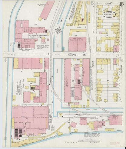 Sanborn Fire Insurance Map from Passaic, Passaic County, New Jersey (1894), Sheet #0013 - Historic Sanborn Fire Insurance Map Print, vintage old map wall art, antique decor, genealogy gift, New Jersey New Jersey map