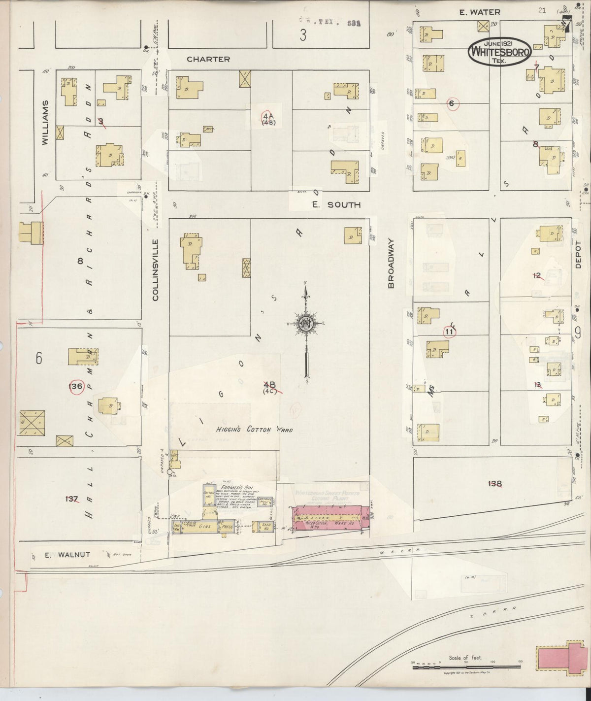 Sanborn Fire Insurance Map from Whitesboro, Grayson County, Texas (1943), Sheet #0007 - Complete Map Set gallery image, historic Sanborn map, vintage wall art, Texas Texas