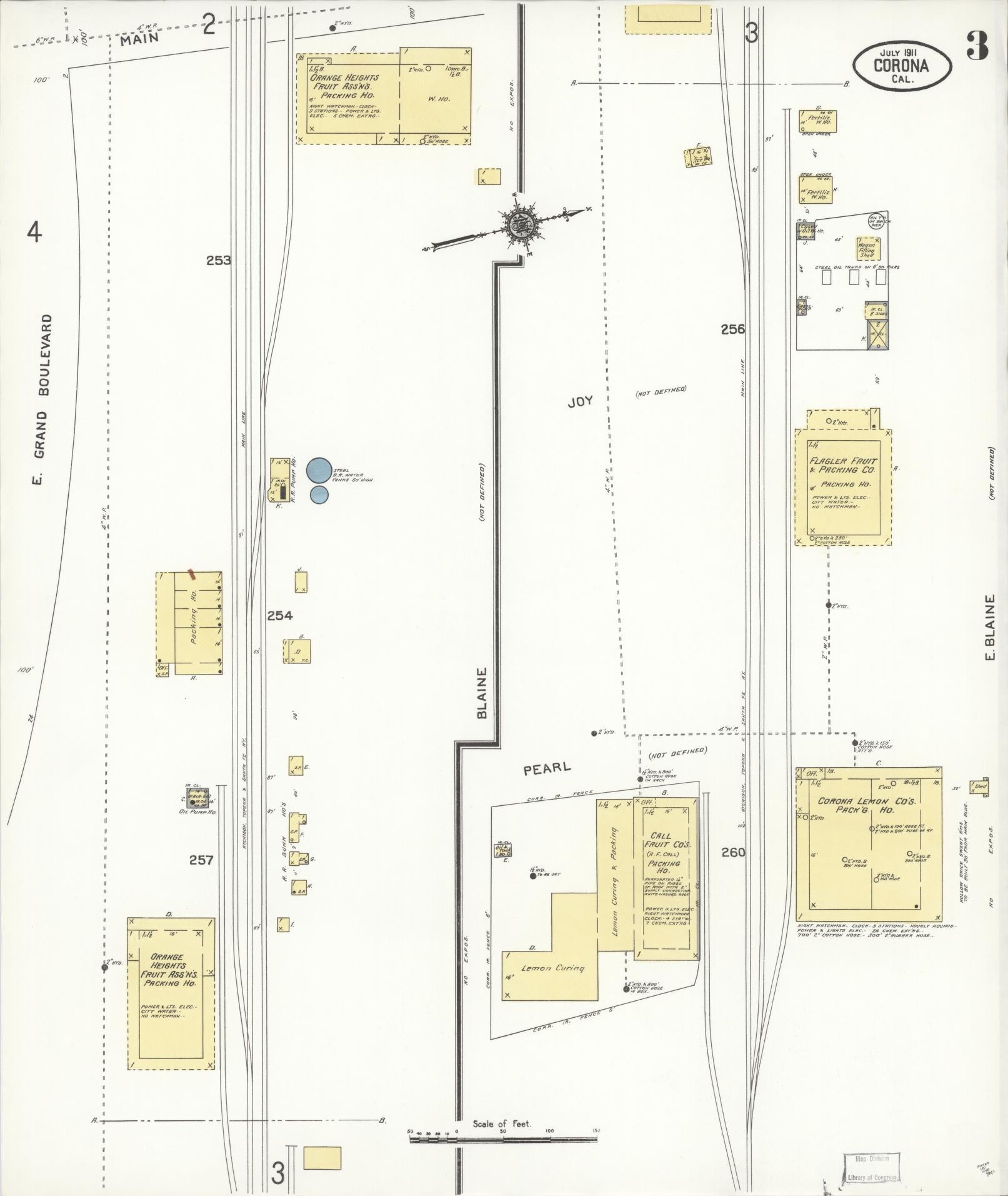 Sanborn Fire Insurance Map from Corona, Riverside County, California (1911), Sheet #0003 - Complete Map Set gallery image, historic Sanborn map, vintage wall art, California California