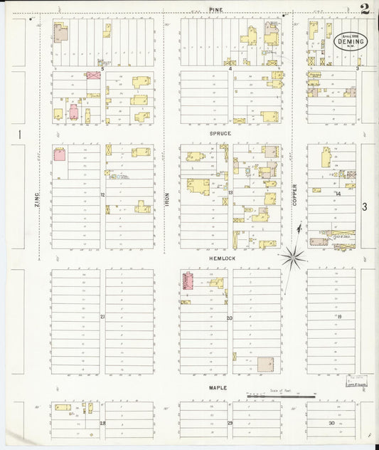Sanborn Fire Insurance Map from Deming, Luna County, New Mexico (1898), Sheet #0002 - Historic Sanborn Fire Insurance Map Print, vintage old map wall art, antique decor, genealogy gift, New Mexico New Mexico map