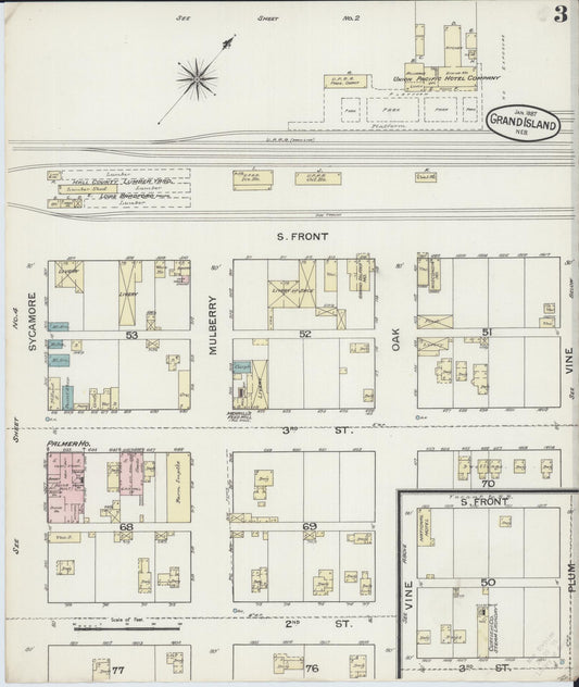 Sanborn Fire Insurance Map from Grand Island, Hall County, Nebraska (1887), Sheet #0003 - Historic Sanborn Fire Insurance Map Print, vintage old map wall art, antique decor, genealogy gift, Nebraska Nebraska map
