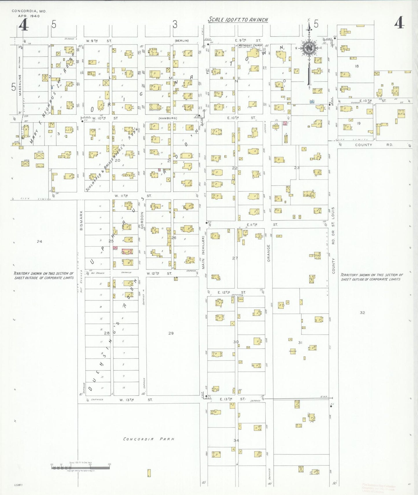 Sanborn Fire Insurance Map from Concordia, Lafayette County, Missouri (1940), Sheet #0004 - Historic Sanborn Fire Insurance Map Print, vintage old map wall art, antique decor, genealogy gift, Missouri Missouri map