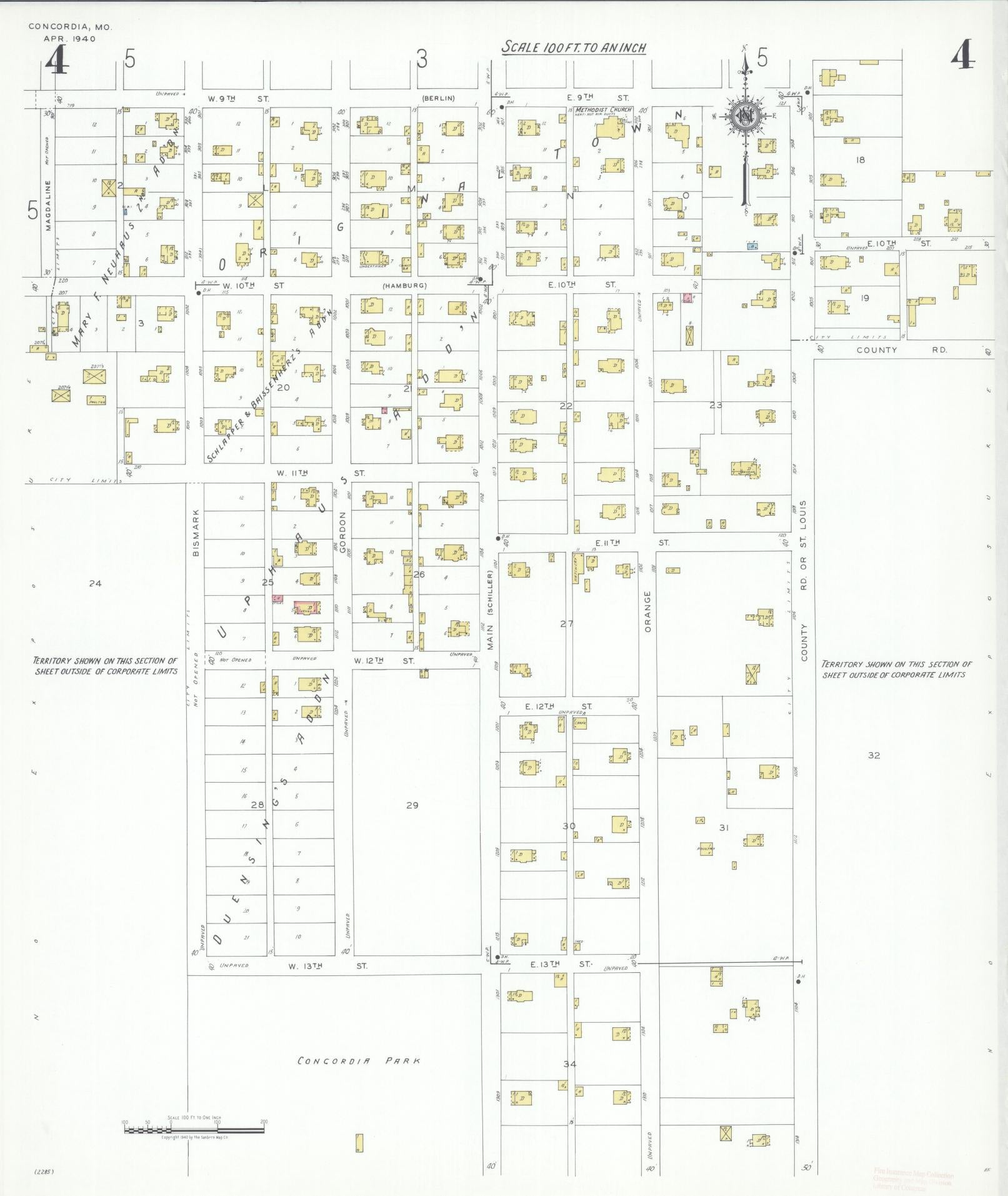 Sanborn Fire Insurance Map from Concordia, Lafayette County, Missouri (1940), Sheet #0004 - Historic Sanborn Fire Insurance Map Print, vintage old map wall art, antique decor, genealogy gift, Missouri Missouri map