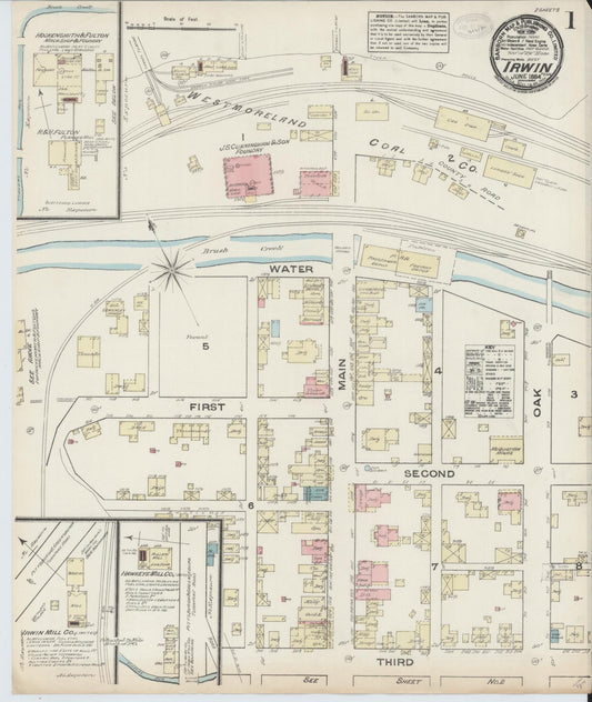 Sanborn Fire Insurance Map from Irwin, Westmoreland County, Pennsylvania (1884), Sheet #0001 - Historic Sanborn Fire Insurance Map Print, vintage old map wall art, antique decor, genealogy gift, Pennsylvania Pennsylvania map