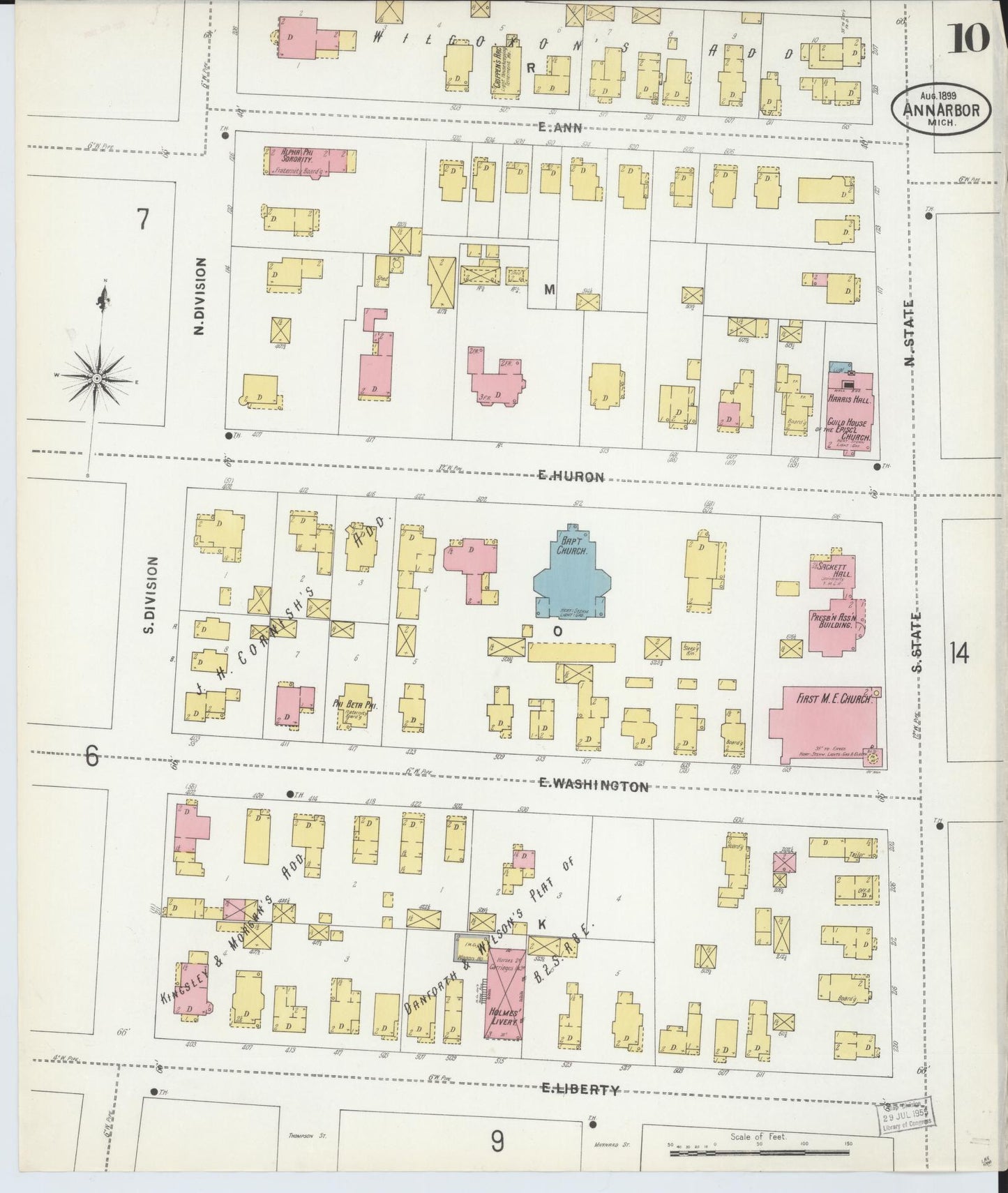 Sanborn Fire Insurance Map from Ann Arbor, Washtenaw County, Michigan (1899), Sheet #0010 - Complete Map Set gallery image, historic Sanborn map, vintage wall art, Michigan Michigan