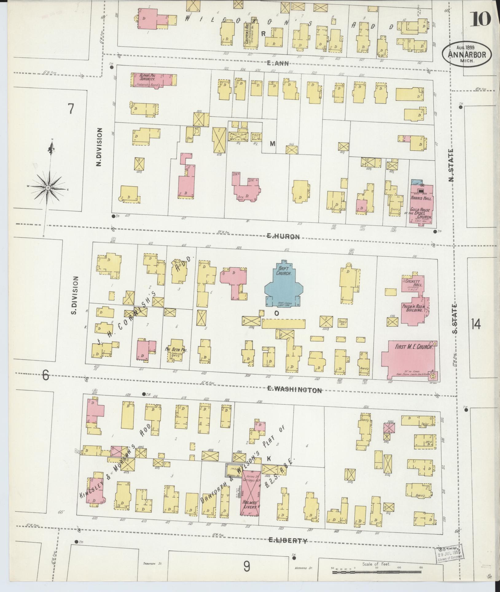 Sanborn Fire Insurance Map from Ann Arbor, Washtenaw County, Michigan (1899), Sheet #0010 - Complete Map Set gallery image, historic Sanborn map, vintage wall art, Michigan Michigan