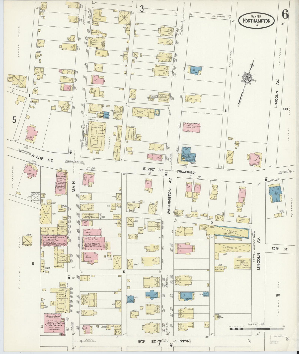 Sanborn Fire Insurance Map from Northampton, Northampton County, Pennsylvania (1911), Sheet #0006 - Historic Sanborn Fire Insurance Map Print, vintage old map wall art, antique decor, genealogy gift, Pennsylvania Pennsylvania map
