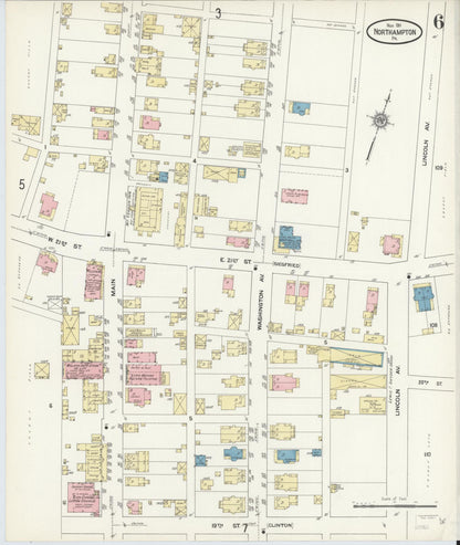 Sanborn Fire Insurance Map from Northampton, Northampton County, Pennsylvania (1911), Sheet #0006 - Historic Sanborn Fire Insurance Map Print, vintage old map wall art, antique decor, genealogy gift, Pennsylvania Pennsylvania map