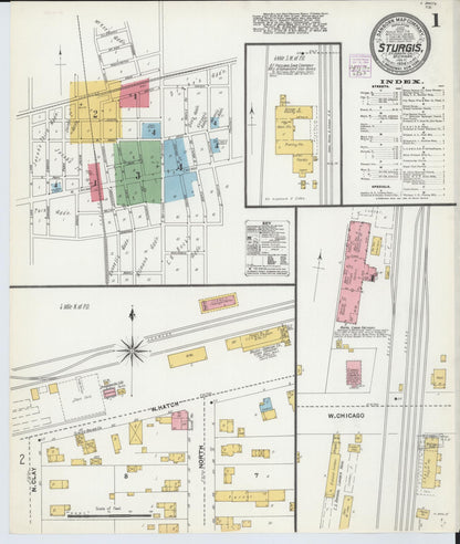 Sanborn Fire Insurance Map from Sturgis, Saint Joseph County, Michigan (1904), Sheet #0001 - Historic Sanborn Fire Insurance Map Print, vintage old map wall art, antique decor, genealogy gift, Michigan Michigan map