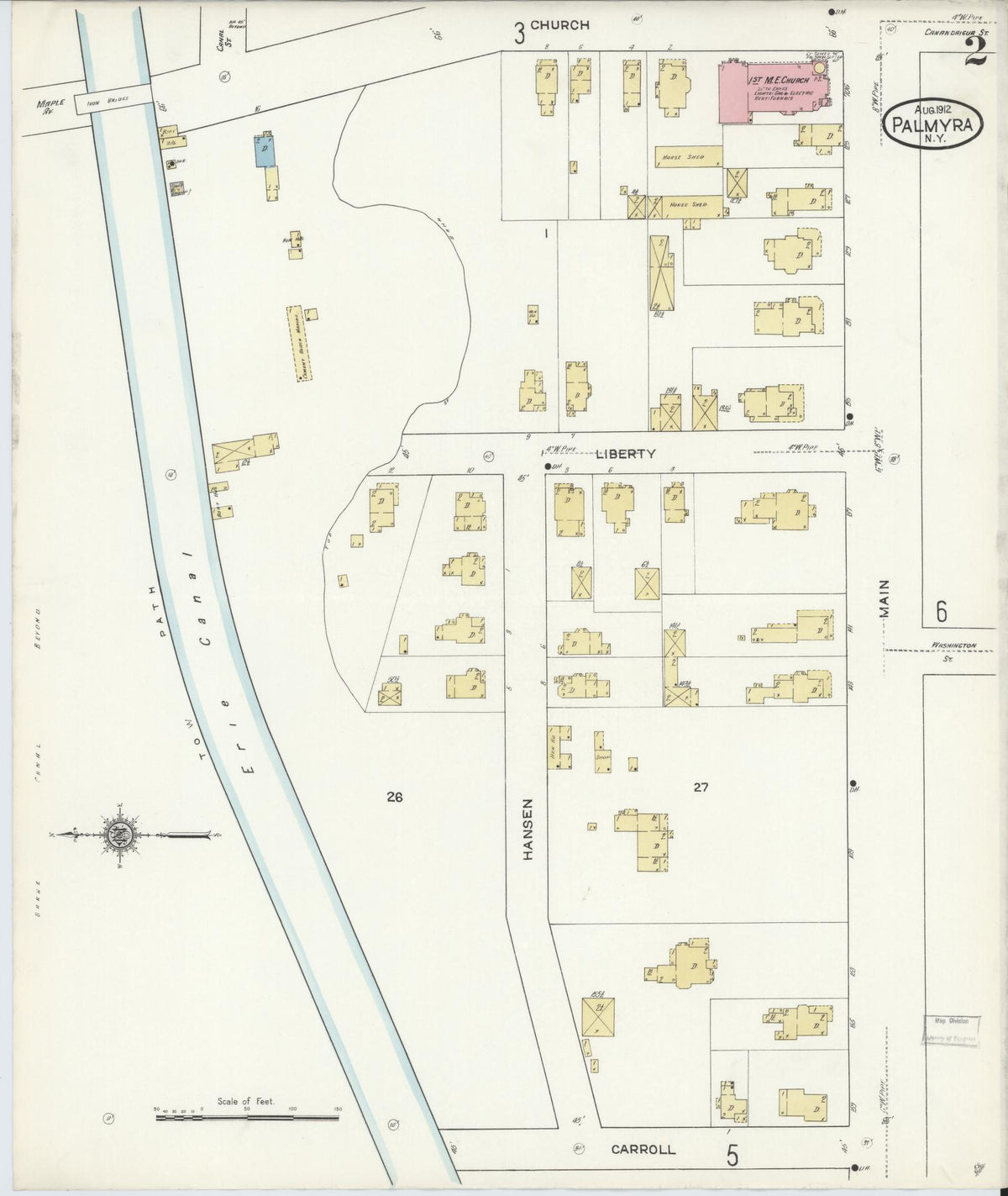 Sanborn Fire Insurance Map from Palmyra, Wayne County, New York (1912), Sheet #0002 - Complete Map Set gallery image, historic Sanborn map, vintage wall art, New York New York