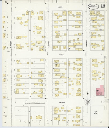 Sanborn Fire Insurance Map from Escanaba, Delta County, Michigan (1906), Sheet #0018 - Complete Map Set gallery image, historic Sanborn map, vintage wall art, Michigan Michigan